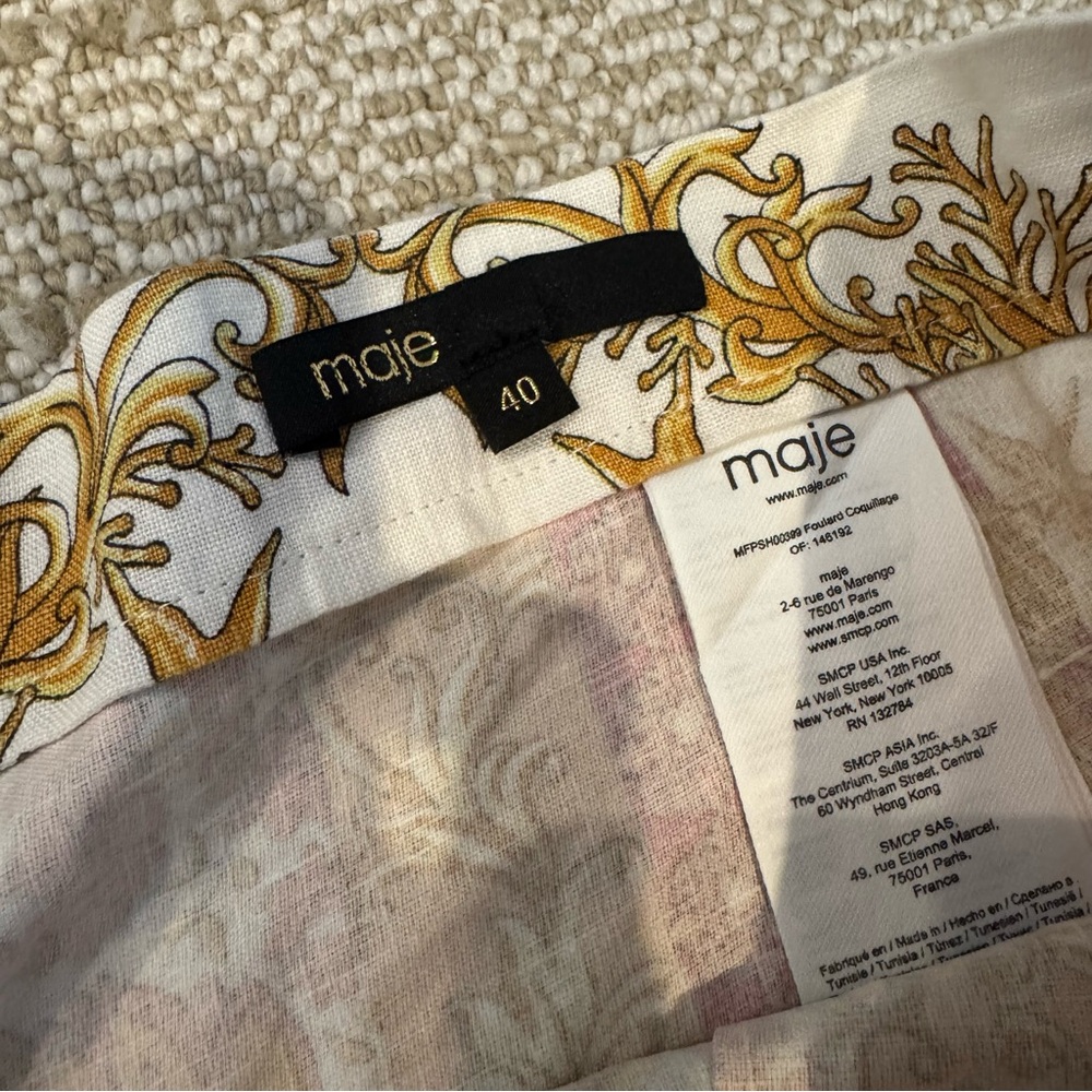 MAJE IOQUILLAGE Orange, Pink, White Scarf Print Linen Shorts | Size 40 - Picture 5 of 7